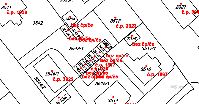Chomutov 39495566 na parcele st. 3543/6 v KÚ Chomutov I, Katastrální mapa