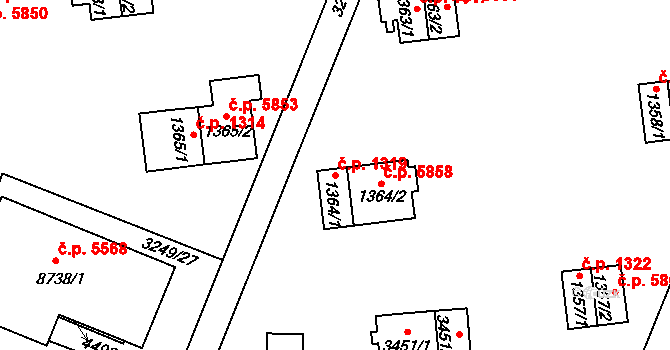 Zlín 1319 na parcele st. 1364/1 v KÚ Zlín, Katastrální mapa