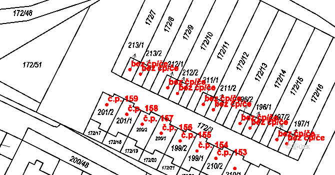 Katusice 42173566 na parcele st. 212/1 v KÚ Katusice, Katastrální mapa