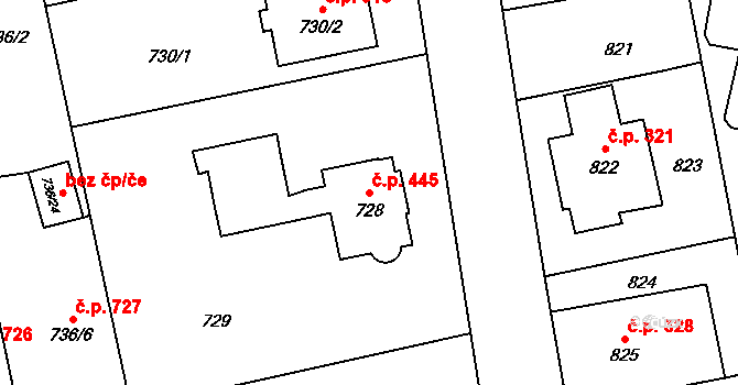 Kylešovice 445, Opava na parcele st. 728 v KÚ Kylešovice, Katastrální mapa