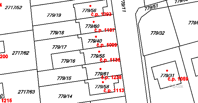 Kylešovice 1136, Opava na parcele st. 779/55 v KÚ Kylešovice, Katastrální mapa