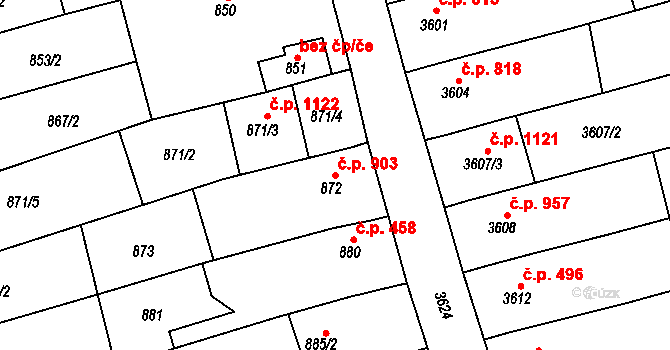 Vlčnov 903 na parcele st. 872 v KÚ Vlčnov, Katastrální mapa