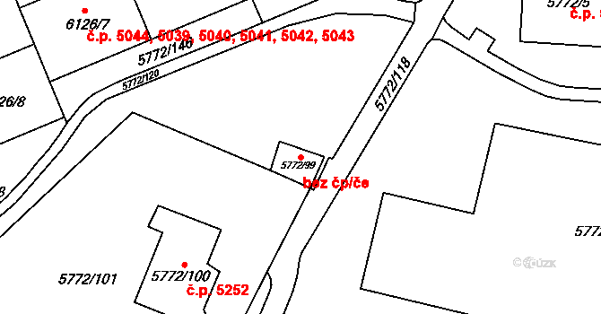 Chomutov 48712566 na parcele st. 5772/99 v KÚ Chomutov I, Katastrální mapa