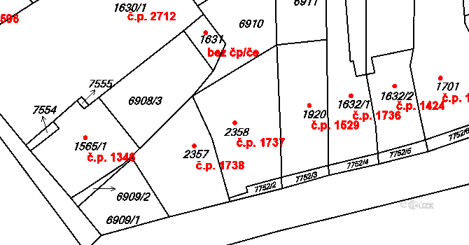 Uherský Brod 1737 na parcele st. 2358 v KÚ Uherský Brod, Katastrální mapa