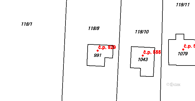 Podhůří 529, Vrchlabí na parcele st. 991 v KÚ Podhůří-Harta, Katastrální mapa