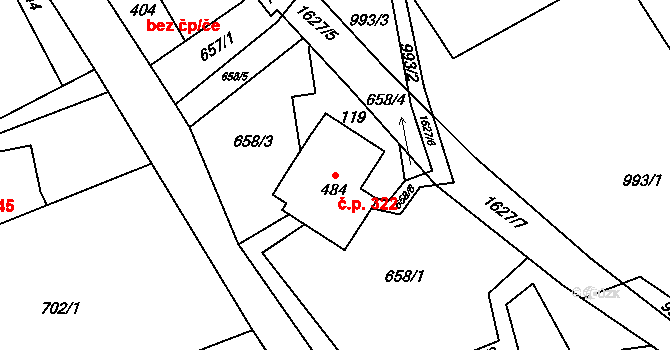 Huntířov 322, Vítězná na parcele st. 484 v KÚ Huntířov, Katastrální mapa