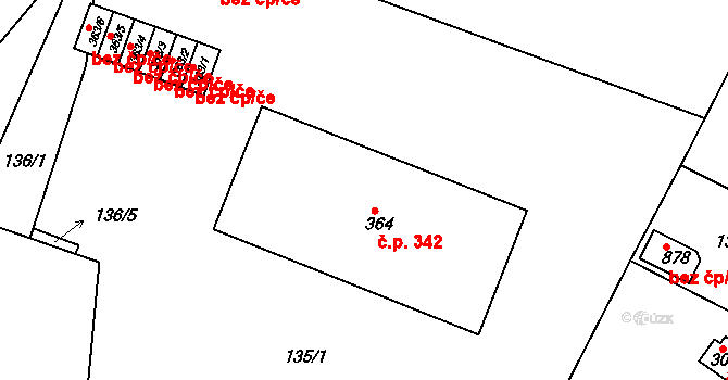 Hýskov 342 na parcele st. 364 v KÚ Hýskov, Katastrální mapa