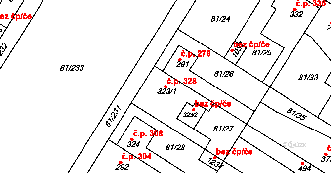 Lobeček 328, Kralupy nad Vltavou na parcele st. 323/1 v KÚ Lobeček, Katastrální mapa