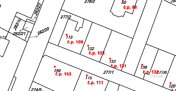 Neratovice 132 na parcele st. 132 v KÚ Neratovice, Katastrální mapa