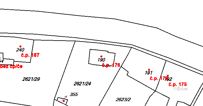 Ledce 176 na parcele st. 190 v KÚ Ledce u Plzně, Katastrální mapa