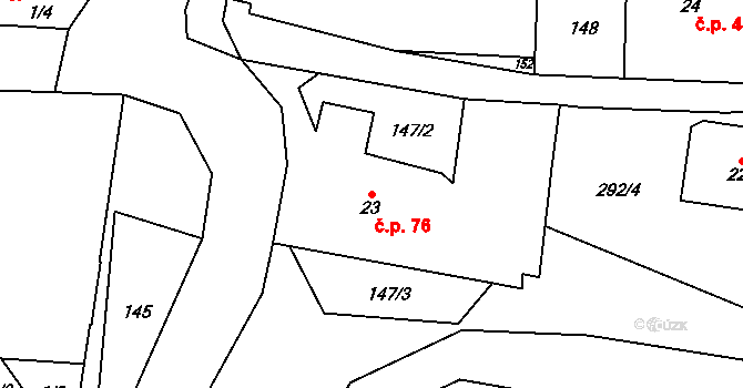 Tuchoměřice 76 na parcele st. 23 v KÚ Tuchoměřice, Katastrální mapa