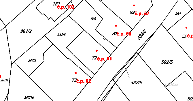 Brnířov 61 na parcele st. 72 v KÚ Brnířov, Katastrální mapa