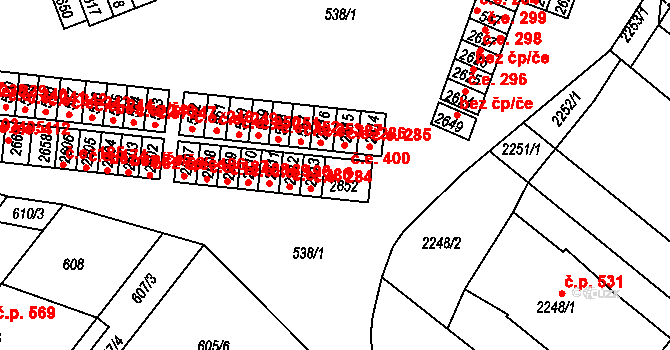 Veverská Bítýška 400 na parcele st. 2652 v KÚ Veverská Bítýška, Katastrální mapa