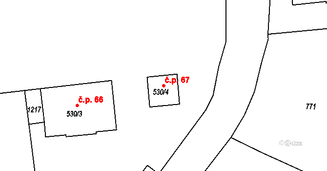 Olivětín 67, Broumov na parcele st. 530/4 v KÚ Broumov, Katastrální mapa