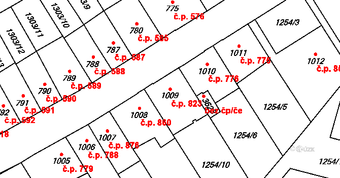 Náchod 823 na parcele st. 1009 v KÚ Náchod, Katastrální mapa