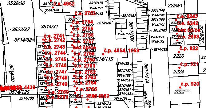 Jihlava 1059,4954 na parcele st. 3514/115 v KÚ Jihlava, Katastrální mapa