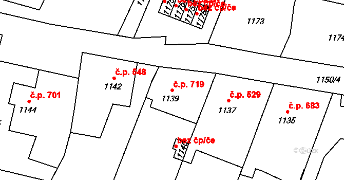 Loštice 719 na parcele st. 1139 v KÚ Loštice, Katastrální mapa
