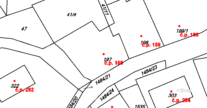 Lhenice 158 na parcele st. 197 v KÚ Lhenice, Katastrální mapa