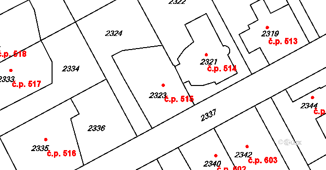 Kopřivnice 515 na parcele st. 2323 v KÚ Kopřivnice, Katastrální mapa