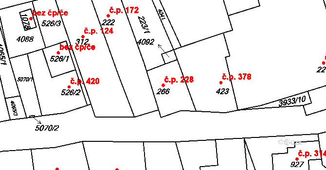 Kryry 228 na parcele st. 266 v KÚ Kryry, Katastrální mapa