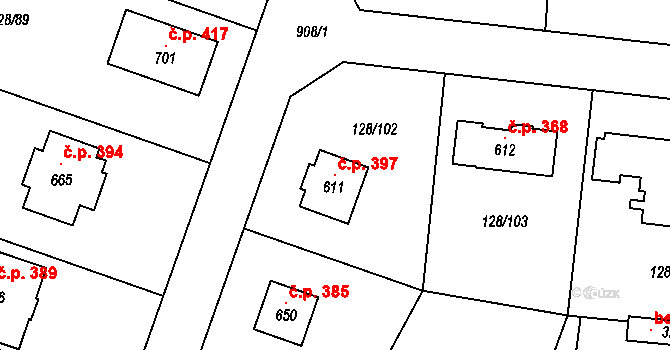 Dolní Beřkovice 397 na parcele st. 611 v KÚ Dolní Beřkovice, Katastrální mapa