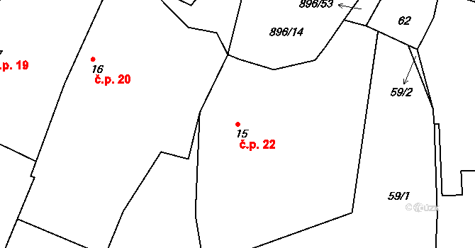 Vadín 22, Okrouhlice na parcele st. 15 v KÚ Vadín, Katastrální mapa