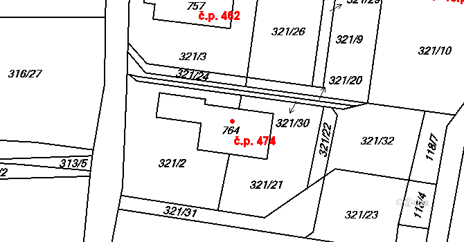 Maršov 474, Krupka na parcele st. 764 v KÚ Maršov u Krupky, Katastrální mapa