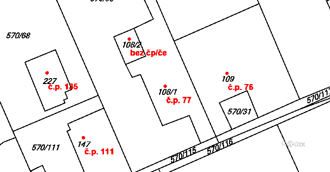 Pulice 77, Dobruška na parcele st. 108/1 v KÚ Pulice, Katastrální mapa