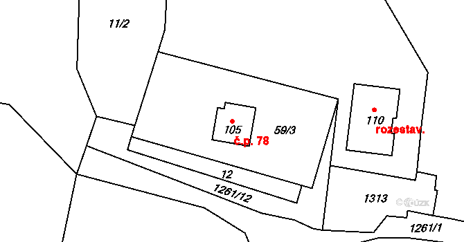 Soběsuky 78, Neurazy na parcele st. 105 v KÚ Soběsuky u Nepomuka, Katastrální mapa