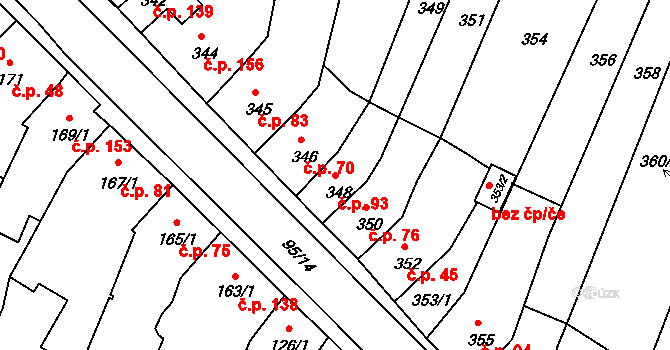 Rychlov 93, Bystřice pod Hostýnem na parcele st. 348 v KÚ Rychlov u Bystřice pod Hostýnem, Katastrální mapa