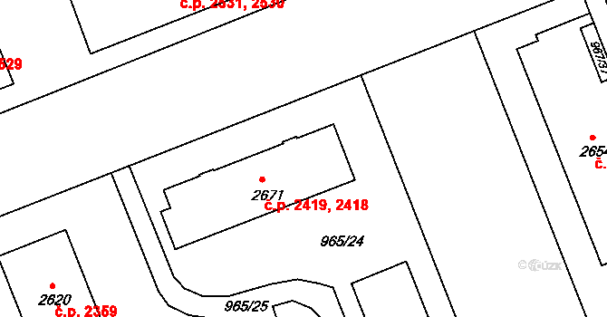 Kroměříž 2418,2419 na parcele st. 2671 v KÚ Kroměříž, Katastrální mapa
