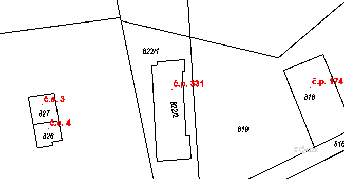 Omice 331 na parcele st. 822/2 v KÚ Omice, Katastrální mapa