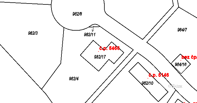 Rýnovice 5466, Jablonec nad Nisou na parcele st. 982/17 v KÚ Rýnovice, Katastrální mapa