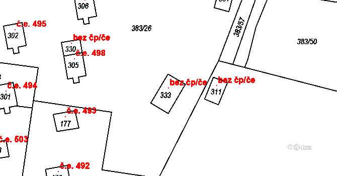 Líšťany 116667567 na parcele st. 333 v KÚ Těchoděly, Katastrální mapa