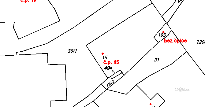 Malobratřice 15, Kněžmost na parcele st. 15 v KÚ Malobratřice, Katastrální mapa