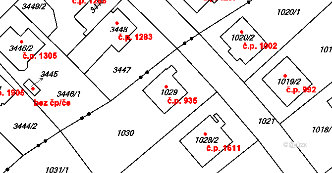 Roztoky 935 na parcele st. 1029 v KÚ Roztoky u Prahy, Katastrální mapa