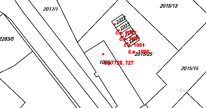 Tišnov 727,728 na parcele st. 1096/1 v KÚ Tišnov, Katastrální mapa