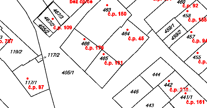 Lužice 131 na parcele st. 465 v KÚ Lužice u Hodonína, Katastrální mapa