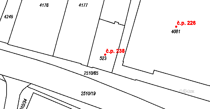 Kyjov 238 na parcele st. 523 v KÚ Kyjov, Katastrální mapa