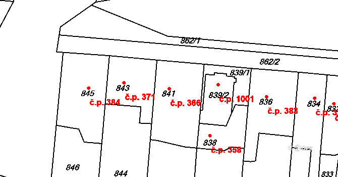 Dubí 366, Kladno na parcele st. 841 v KÚ Dubí u Kladna, Katastrální mapa