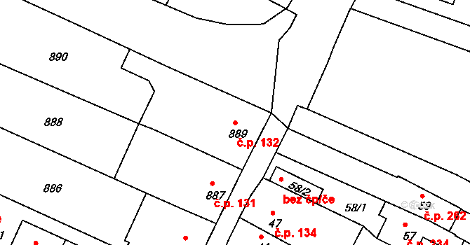 Dačice I 132, Dačice na parcele st. 889 v KÚ Dačice, Katastrální mapa
