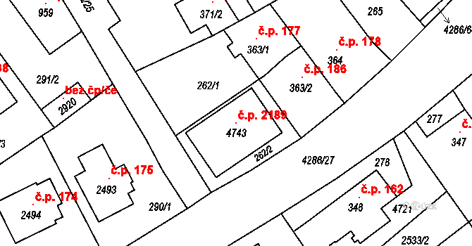 Frenštát pod Radhoštěm 2189 na parcele st. 4743 v KÚ Frenštát pod Radhoštěm, Katastrální mapa