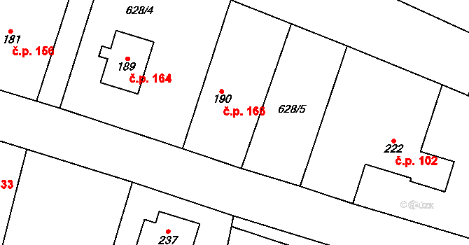 Veselá 166, Mnichovo Hradiště na parcele st. 190 v KÚ Veselá u Mnichova Hradiště, Katastrální mapa