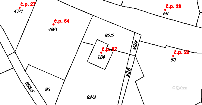 Suchá 97, Nechanice na parcele st. 124 v KÚ Suchá u Nechanic, Katastrální mapa