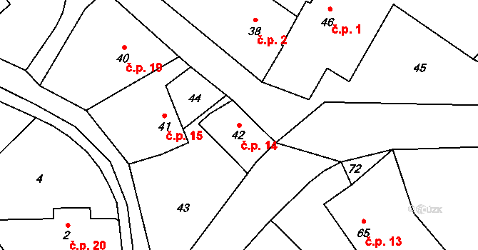 Dědinka 14, Troubelice na parcele st. 42 v KÚ Dědinka, Katastrální mapa