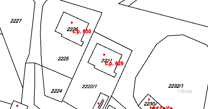 Mimoň I 629, Mimoň na parcele st. 2221 v KÚ Mimoň, Katastrální mapa