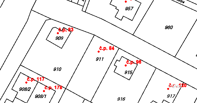 Mimoň V 84, Mimoň na parcele st. 911 v KÚ Mimoň, Katastrální mapa