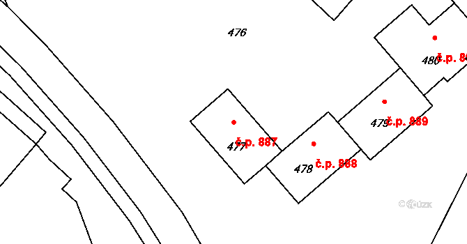 Lutyně 887, Orlová na parcele st. 477 v KÚ Horní Lutyně, Katastrální mapa