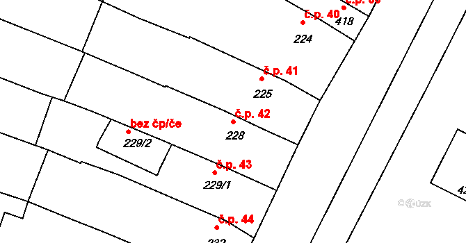 Kardašova Řečice 42 na parcele st. 228 v KÚ Kardašova Řečice, Katastrální mapa
