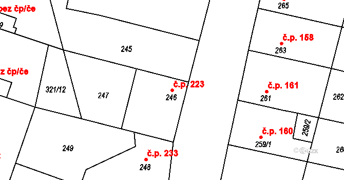Semice 223 na parcele st. 246 v KÚ Semice nad Labem, Katastrální mapa
